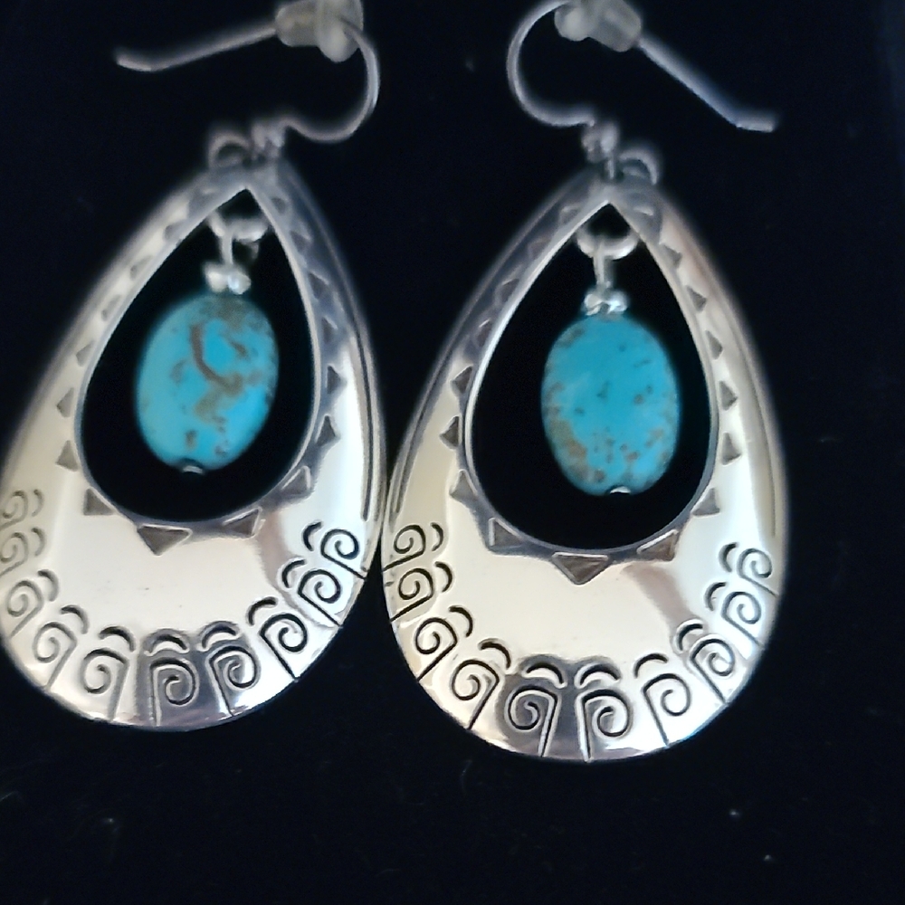 Silver and Turquoise Teardrop Earrings